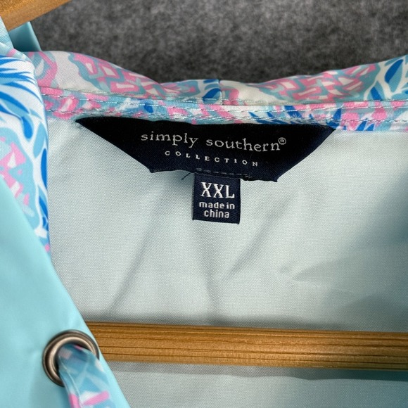 Simply Southern Womens Rain Jacket/Coat XXL Pullover 1/4 Zip Hood Light Blue - Picture 4 of 13